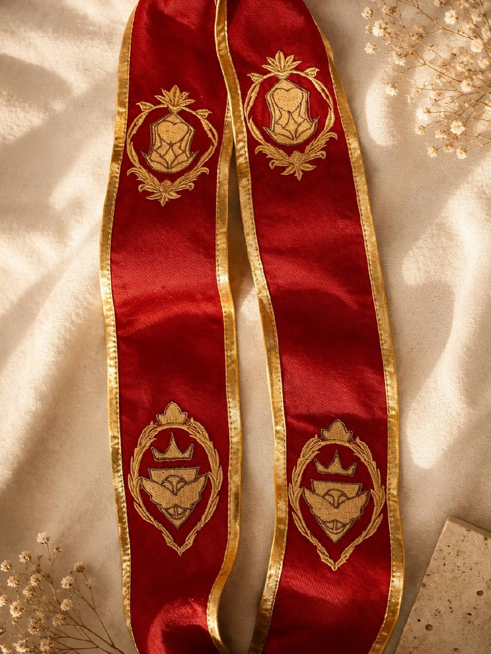 Red and gold embroidered ceremonial sash