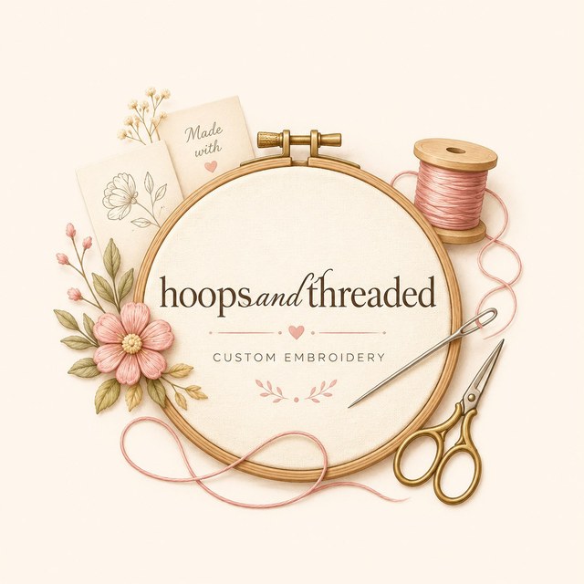 Hoops & Threaded custom embroidery Singapore logo with embroidery hoop, thread and florals